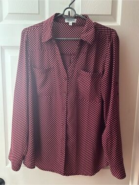 Express Burgundy Polka Dot Button-Down Shirt